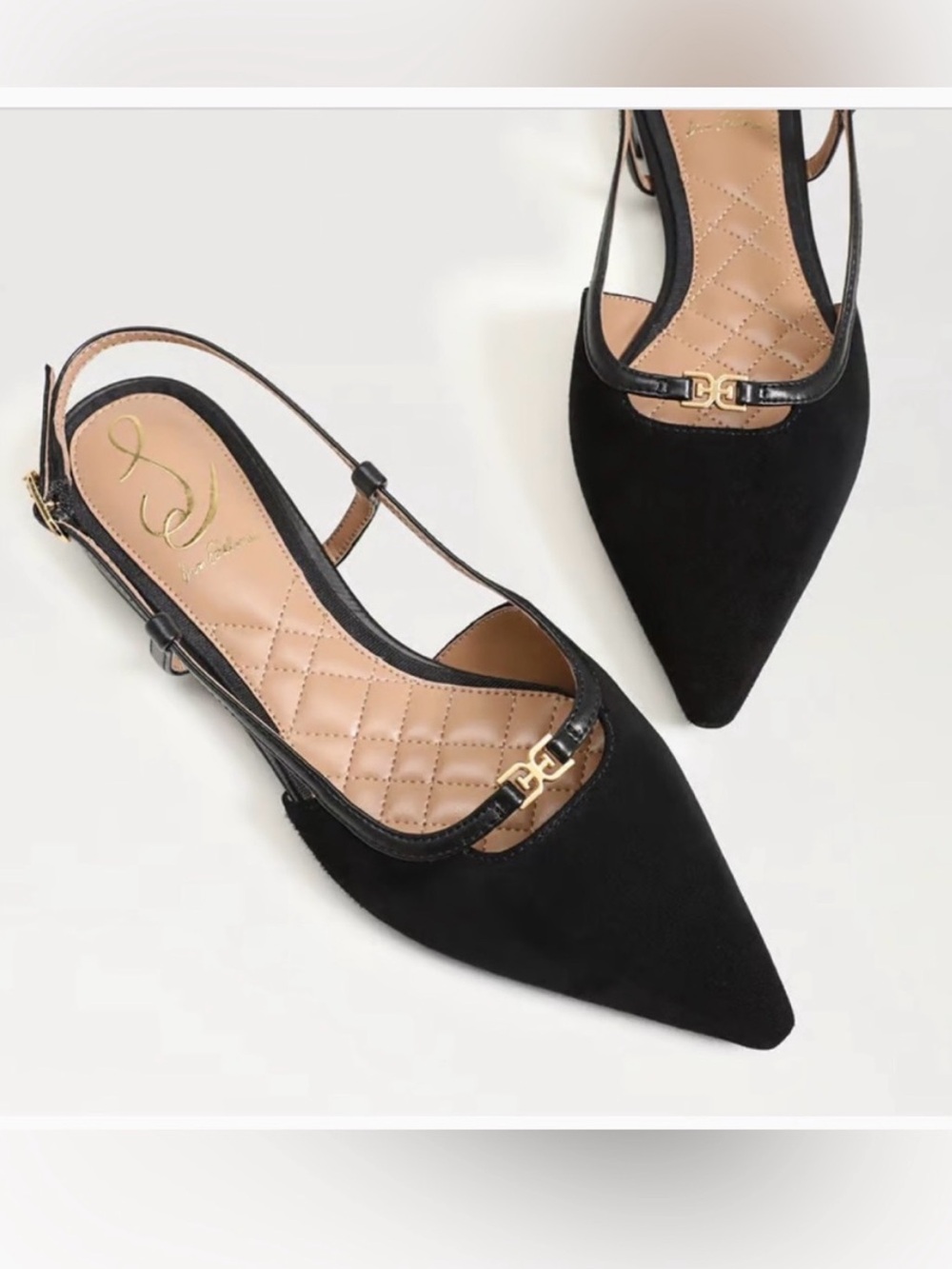 Sam Edelman Cohen Suede Slingback Pointed Flats Black Gold 9